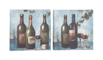 Benzara BM216540 Wooden Canvas with Painted Wine Bottles and Glass, Set of 2, Green