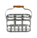Benzara BM216544 Metal Wine Holder with Grid Design Frame and Wooden Handle, Silver