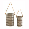 Benzara BM216550 Metal Lantern with Cut Out Design and Rope Handles, Set of 2,Galvanized Gray