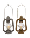 Benzara BM216558 Metal Lantern with Glass Case and Cut Out Detail, Set of 2, Gray and Bronze