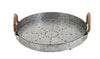 Benzara BM216569 Round Shape Metal Tray Top with Rope Handles, Galvanized Gray