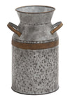 Benzara BM216570 Metal Milk Can with Rust Accents and Curved Handles, Galvanized Gray