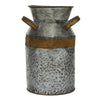 Benzara BM216571 9 Inch Metal Milk Can with Rust Accents and Curved Handles,Galvanized Gray