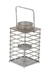 Benzara BM216574 Square Shape Metal Lantern with Cage Design and Round Top, Gray