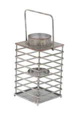 Benzara BM216574 Square Shape Metal Lantern with Cage Design and Round Top, Gray