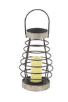 Benzara BM216575 Metal Lantern with Pot Bellied Shape and Ring Type Body, Black and Gray
