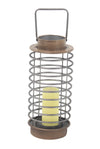 Benzara BM216576 Metal Lantern with Cylindrical Shape and Ring Type Body, Black and Gray