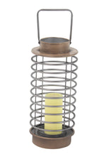 Benzara BM216576 Metal Lantern with Cylindrical Shape and Ring Type Body, Black and Gray
