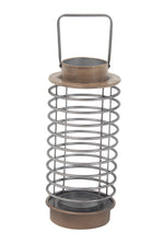 Benzara BM216576 Metal Lantern with Cylindrical Shape and Ring Type Body, Black and Gray