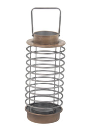 Benzara BM216576 Metal Lantern with Cylindrical Shape and Ring Type Body, Black and Gray