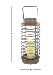 Benzara BM216576 Metal Lantern with Cylindrical Shape and Ring Type Body, Black and Gray