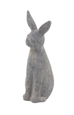 Benzara BM216580 Sitting Rabbit Polystone Statuette with Raised Ears, Weathered Gray