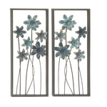 Benzara BM216584 Metal Wall Decor Frame and Floral Designs, Assortment of Two, Gray