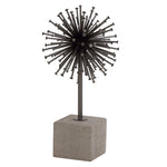 Benzara BM216585 Decorative Metal Urchin Sculpture with Flat Ends and Concrete Base, Black