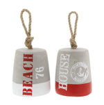 Benzara BM216598 Cement Door Stopper with Rope Handle and Scripted Details, Set of 2, Gray