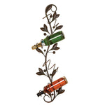 Benzara BM216599 Metal Wall Wine Bottle Holder with 4 Slots and Leaf Accents, Bronze
