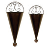 Benzara BM216606 Conical Shaped Metal Wall Planters with Scrolled Details, Set of 2, Bronze