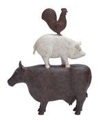 Benzara BM216614 Farmhouse Style Stacked Animal Sculpture Table Decor, Large,Brown and White