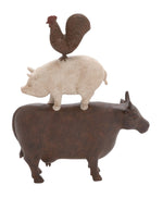 Benzara BM216616 Farmhouse Style Stacked Animal Sculpture Table Decor, Small,Brown and White