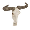 Benzara BM216619 Polystone Faux Steer Skull Wall Decor with Pointed Horns, White and Gray