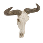 Benzara BM216619 Polystone Faux Steer Skull Wall Decor with Pointed Horns, White and Gray