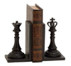Benzara BM216621 Polystone Bookend Pair with Chessboard King and Queen, Black