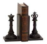Benzara BM216621 Polystone Bookend Pair with Chessboard King and Queen, Black
