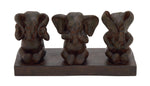 Benzara BM216622 3 Sitting Elephant Polystone Table Decor with Rectangular Base, Brown