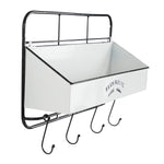 Benzara BM216629 Metal Wall Shelf with Open Compartment and Four Hooks, White