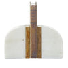 Benzara BM216634 Dual Tone Marble Bookend with Wooden Edges, Brown and White