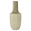 Benzara BM216637 Narrow Mouth Geometric Design Vase with Distressed Details,Bronze and White