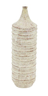Benzara BM216638 Cylindrical Metal Vase with Horizontally Fluted Body, Weathered White