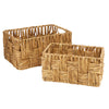 Benzara BM216640 Rectangular Woven Jute Basket with Metal Frame, Set of 2, Brown