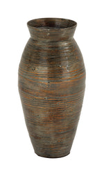 Benzara BM216642 Lacquer Bamboo Vase with Urn Shape Design and Wide Mouth, Bronze