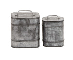 Benzara BM216643 Square Metal Box with Lid and Handle, Set of 2, Weathered Gray
