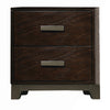 Benzara BM216653 2 Drawer Nightstand with Metal Trim Base and Chamfered Feet, Brown