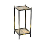 Benzara BM216732 2 Tier Square Stone Top Plant Stand with Metal Frame, Small, Black and Gray