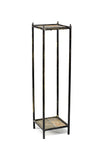 Benzara BM216733 2 Tier Square Stone Top Plant Stand with Metal Frame, Medium, Black and Gray
