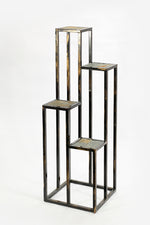Benzara BM216737 4 Tier Cast Iron Frame Plant Stand with Stone Topping, Black and Gold