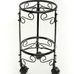 Benzara BM216742 2 Tier ScrolLed Metal Frame Plant Stand with Casters, Black and Gold