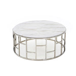 Benzara Contemporary Marble Top Coffee Table with Open Geometric Base, Silver