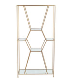 Benzara BM216819 Geometric Design Metal Shelf with Tubular Frame, Gold and Silver