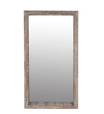 Benzara BM216823 Rectangular Wooden Frame Wall Mirror, Weathered Brown and Silver