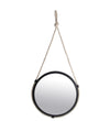Benzara BM216826 Metal Encased Round Wall Mirror with Braided Rope, Large, Black and White