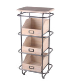 Benzara BM216830 Tubular Metal Frame Accent Table with 3 Storage Boxes, Brown and Gray