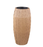 Benzara BM216834 Drum Shape Metal Planter with Woven Body, Large, Black and Brown