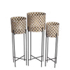 Benzara BM216835 Lattice Design Round Planter with Metal Base, Beige and Black