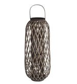 Benzara BM216838 Lattice Design Bamboo Lantern with Glass Candle Holder, Large, Brown