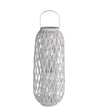 Benzara BM216839 Lattice Design Bamboo Lantern with Glass Candle Holder, Large, White