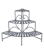 Benzara BM216843 3 Tier Double Scroll Adjustable Metal Plant Stand, Gray